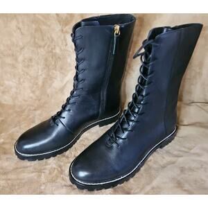 J.CREW Gwen Lug-sole Genuine Leather Lace-up Tall Shaft Boots Size 10 Zipper